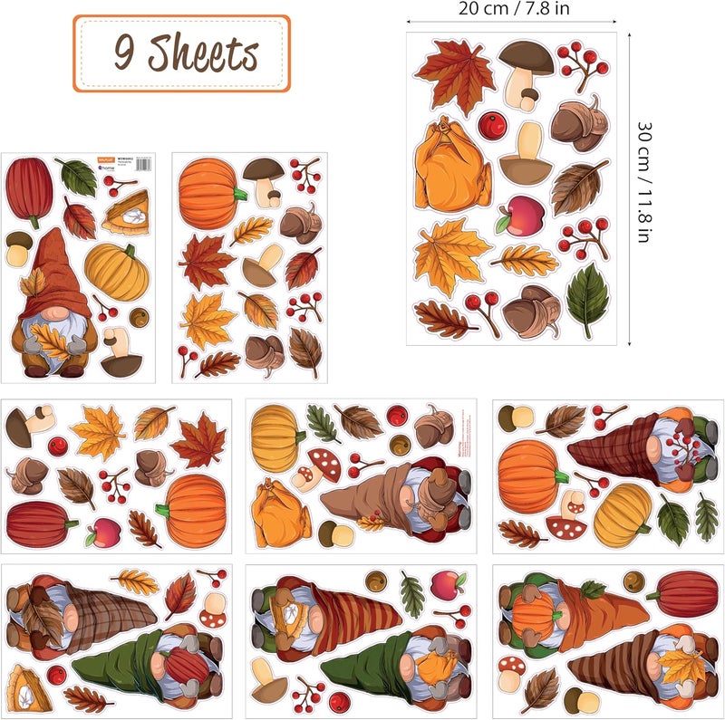 WALPLUS Fall Decor Autumn Window Clings Thanksgiving Decorations Double-Sided Reusable Peel and Stick Removable for Glass Living Room Nursery Room Home Office Thanksgiving Gnomes 102 Pieces - Image 5